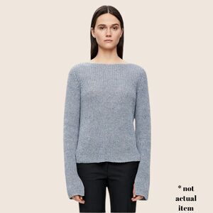 🩵 MEDIUM THEORY LALORA BACK CUT OUT LINEN BLEND SWEATER LIGHT ECHO BLUE
